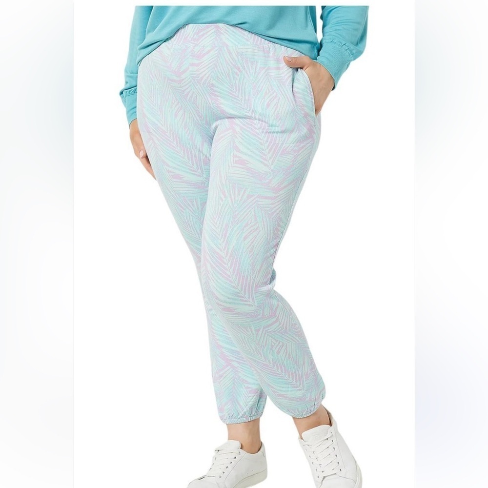 Candae Cameron Bure The Malibu Lounge  women jogger pants 1X Printed  Aqua Palm